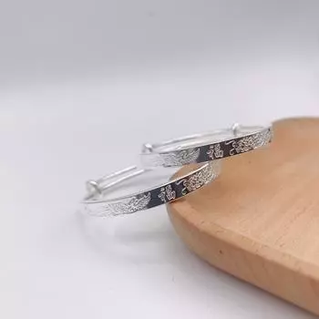 Baby Foot Silver S999 Дракон Феникс Благословение Квадратный Плоский Браслет для Младенцев и Маленьких Детей Чистого Серебра Долговечный Замок Adjustable size