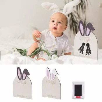 Baby Footprint Easter Sign DIY Baby s Footprint Wooden Happy Easter Sign with Inkpad Baby Toddler Milestone Keepsake Board розовый