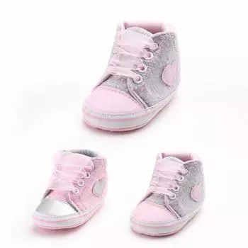 Baby Girl Canvas Shoe Heart shape Shoes Anti-slip Soft Sole Toddler 12 розовый