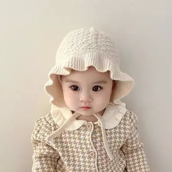 Baby girl hat autumn and winter cute super cute lace baby warm wool ear hat sweet baby princess hat