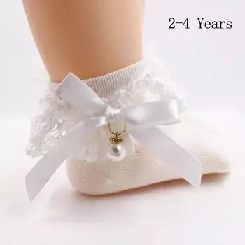 Baby Girl Princess Lace Ruffle Socks Retro Frilly Pearl Bow Socks Sweet Kids Cotton Short Socks