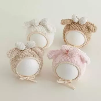 Baby girl warm thickened ear cap baby hat winter sweet foreign style girl bow plush hat winter 42-46CM is suitable for 3-12 months белый