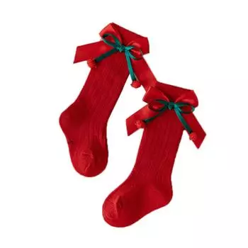Baby Girls Boys Christmas Socks Cute Bowknot Knee High Long Tube Socks for Infants Toddlers Cotton Sock Kids Gift 0-4Years 0-2 Years