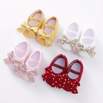 Туфли на плоской подошве для маленьких девочек с повязкой на голову, Нескользящая мягкая подошва для младенцев, милые туфли с бантом, свадебные туфли принцессы для новорожденных, первые ходоки для малышей, От 0 до 18 месяцев 13/L
