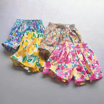 Baby Girls Flower Culottes Summer Sweet Fashionable Children s Floral Wide-Leg Pants Kids Girls Mini Shorts 150cm белый