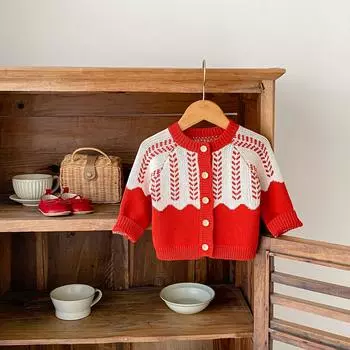 Baby girls long sleeve button cardigan infant patchwork knitting coat toddler girls sweater clothes bafanou 83336 66cm(3-6M) красный