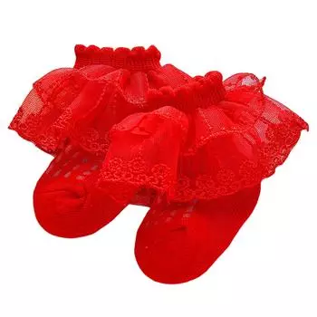 Baby Girls Socks Double Layered Lace Ruffles Socks Toddler Kids Lace Dressy Short Socks Child Spring Summer Princess Socks 0-3T 0-6Month