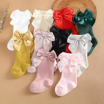 Носки для девочек, детские носки, мягкие хлопковые носки с большим бантом для девочек, детские носки 0-3 года M жёлтый