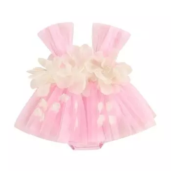 Baby Girls Summer Romper Dress Sleeveless 3D Flower Decor Tulle Patchwork Romper 0-3 Months розовый
