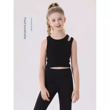 Baby Girls Yoga Vest Children s Cotton Small Bra Candy Color Cable Stitch Camisole Long Vest Black 140cm