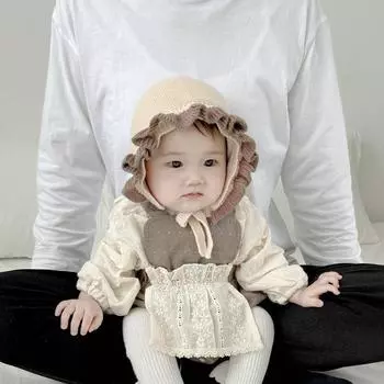 Baby hat autumn 2024 female treasure cute ear hat autumn and winter headgear small month-old baby windproof warm 5-24 months [hat circumference 44-48cm] бежевый