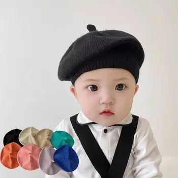 Baby hat autumn and winter beret baby wool hat winter male and female treasure newborn knitted hat cute tide One Size