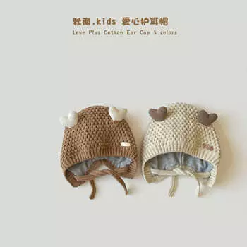 Baby hat autumn and winter boys baby winter toddlers cute ear protection knitted wool women autumn winter 0-1 years old 38-48CM recommended for 3 months-2 years old хаки