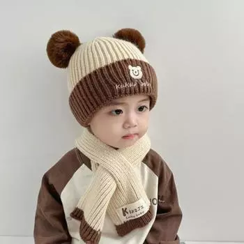 Baby hat autumn and winter children s wool hat scarf two-piece winter warm boys and girls pullover children tide scarf