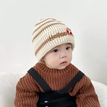 Baby hat autumn and winter cute men and women baby wool hat children s pullover hat winter warm thickened ear hat 3-24 months 40-48CM