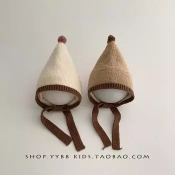 Baby hat autumn and winter cute super cute knitted ear protection hat boys and girls warm thickened wool hat pointed hat