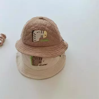 Baby hat autumn and winter cute zebra padded fisherman hat small month-old baby sunshade warm basin hat 48-50CM (8 months-2.5 years old) бежевый