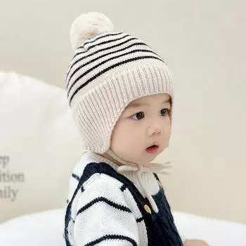 Baby Hat Autumn and Winter Wool Hat Men s and Women s Treasure Children s Ear Hat Baby Knitted Hat Winter 2024 New Trend