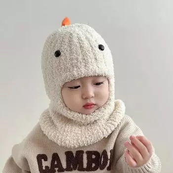 Baby hat scarf integrated autumn and winter dinosaur baby plush windproof one-piece hat boys and girls ear protection neck cover