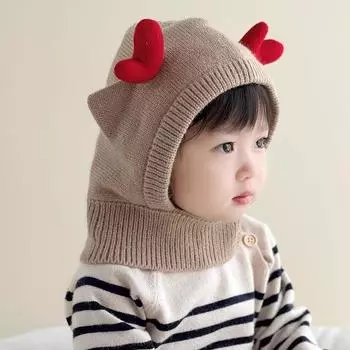 Baby hat scarf integrated autumn and winter baby windproof warm plush hat neck cover cute boys and girls ear hat