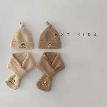 Baby hat, scarf two-piece set, autumn and winter super cute bear warm wool hat 0-1 year old baby set reference 0-12 months (head circumference 39-45cm)