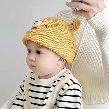 Baby hat season cute bear corduroy toddler melon fur hat winter boys and girls children baby landlord hat 48-50Cm adjustable, recommended for 1-3 years old