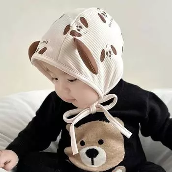 Baby hat season ear hat winter warm windproof small month old newborn cute 1 bag head hat 38-46cm/Reference Age 0-12 months бежевый