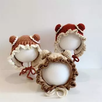 Baby hat spring and autumn fashion lace-up ear protector headgear newborn baby cute fontanelle hat infant tire cap 48-50cm is recommended for about 1-3 years old бежевый