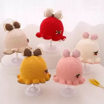 Baby hat winter baby knitted hat cute super cute winter red new year baby girl wool hat Hat circumference 46-48cm reference 6-18 months розовый