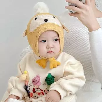 Baby hat winter boy baby cute wool hat infant out knitted hat thermal ear protection hat thickened 5 months-3 years old/head circumference 44-50cm жёлтый