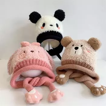 Baby hat winter cute super cute cartoon shape plush ear hat winter boys and girls thickened wool hat 48-52CM suitable for babies around 2-6 years old