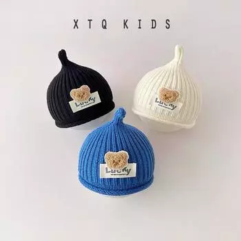 Baby hat winter cute super cute pulling hat boys and girls baby pullover hat wool knitted hat keep warm Reference 3 months-3 years old (42-50cm) чёрный