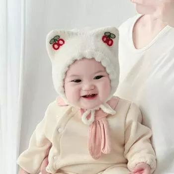 Baby hat winter ear hat male and female babies super cute plush hat baby winter warm cap recommended 5-30 months _43 -50cm белый