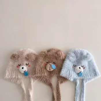 Baby hat winter plush hat cute super cute infant thickened warm ear hat knitted wool windproof hat hat circumference 46-50cm reference 1-4 years old синий