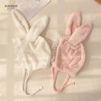 Baby hat winter thickened warm plush ear hat baby cute princess girl winter out bald hat Reference age: 5-28 months (44-49cm) розовый