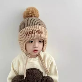 Baby Hat Winter Warm Boys and Girls Suit Knitted Ear Cap Windproof Thickened Children s Wool Cap scarf