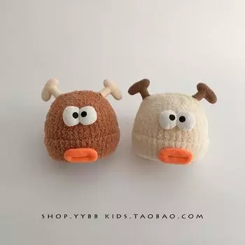 Baby hat winter warm thickened knitted pullover hat cute funny boy and girl baby plush ear protector wool hat