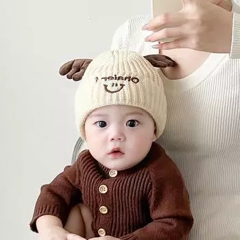 Baby hat winter wool hat cute antlers knitted hat infant thickened thermal cap windproof