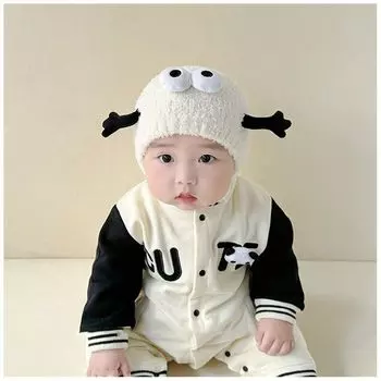 Baby hats, warm in winter, thickened knitted wool ear hats, cute and funny bald hats for boys and girls Hat circumference 44-48cm Reference 6-24 months