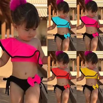 Baby Kids Girl Two Piece Купальник Летний Детский Купальник Для Водных Видов Бикини Плавать Платье 120 синий