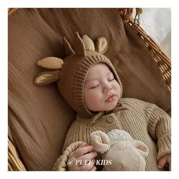 Baby knitted hat autumn and winter baby warm windproof ear protection hat boys and girls thickened bag face pullover hat wool hat