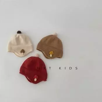 Baby Knitted Hat Winter Foreign Style Mushroom Ear Protector Hat Small Moon Age Infant Baby Cute Pullover Hat Winter 44-48cm бежевый