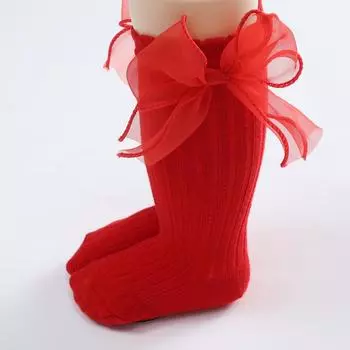 Baby Lace Bow Mid-Calf Socks Newborn Cotton Knitted Breathable Socks Baby Socks 0-3 Years Old 12M