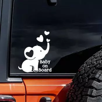 Baby on Board Car Reflective Sticker Elephant Window Rear Glass Decoration Cute Car Decoration