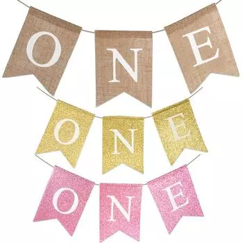 Baby One Year Old Birthday Party Banner Garland Baby Dining Table And Chairs Burlap Flag Kids 1st Birthday Party Hanging Bunting розовый