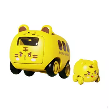 Baby Press Car Cartoon Inertia Bus Animal Toy и Launcher для малышей 1 2 жёлтый