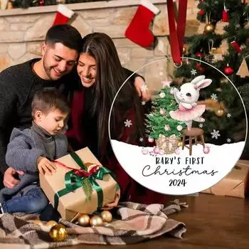 Baby s First Christmas Round Acrylic Christmas Ornaments Christmas Making Pendant Crafts Decora V5K4 C-1pcs