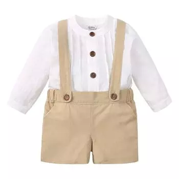 Baby Set Spring and Autumn Summer Collection Children s Set Baby Strap Pants Boys Chinese Long Sleeve Shirt 80cm белый