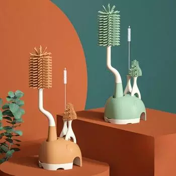 Детский силиконовый набор для мытья бутылочек с подставкой, детская щетка для чистки, дорожный размер, подставка для слива, длинная ручка, 3 в 1, многоцелевой