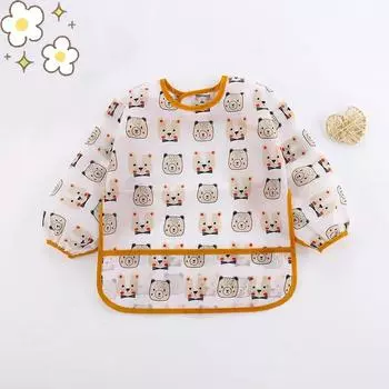Baby Silicone Cartoon Bib 0-6 Years Soft Bibs Baby Cute Clothing Toddler BPA Free Waterproof Long Sleeve Apron S